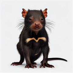 Tasmanian devil in a dynamic pose with distinctive facial features on white