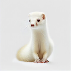 slim weasel standing alert on a clean white background showcasing its fine fur detail