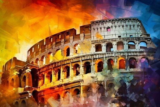 Abstract background Coliseum painting Rome. Generative AI