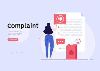 User filling complaint form. Client giving negative feedback at rating scale. Concept of bad review, negative feedback, complaint, dislike. Bad user experience. Vector illustration flat design