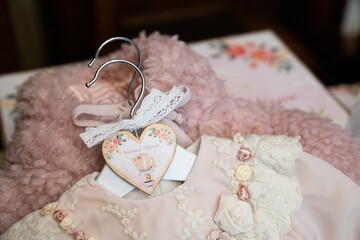 Closeup shot of pink baby clothes