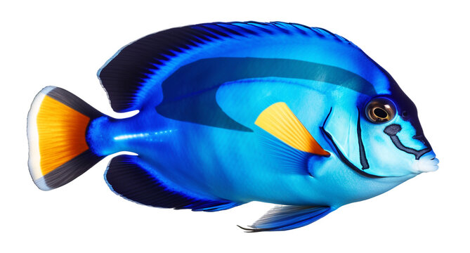 Blue tang fish in transparent background. Generative AI.