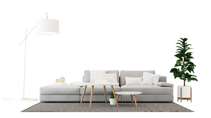 Interior furniture set 3D render. Living room house floor template background mockup design , isolated on transparent background
