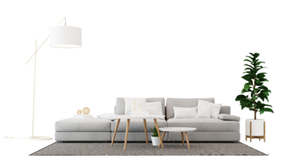 Interior furniture set 3D render. Living room house floor template background mockup design , isolated on transparent background