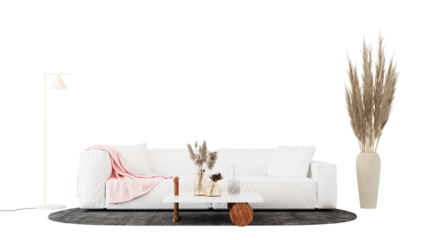 Interior furniture set 3D render. Living room house floor template background mockup design , isolated on transparent background