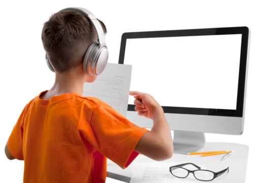 Child self doing homework at the home with a laptop