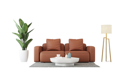 Interior furniture set 3D render. Living room house floor template background mockup design , isolated on transparent background