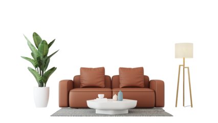 Interior furniture set 3D render. Living room house floor template background mockup design , isolated on transparent background