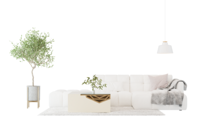 Interior furniture set 3D render. Living room house floor template background mockup design , isolated on transparent background