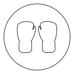 Box gloves pair fist protection equipment sportswear for punch workout sport icon in circle round black color vector illustration image outline contour line thin style