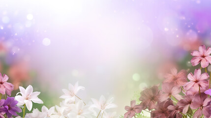 bokeh white and purple background with spring flowers