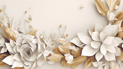 white and gold flowers illustration on white background