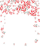 Pink Foliage Background White Vector. Herb Drawn Frame. Green Leaves. Red Rowan Art. Backdrop Card.