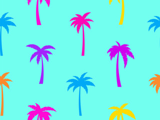 Fototapeta na wymiar Palm trees seamless pattern. Summer time, tropical pattern with colorful palm trees. Design for printing t-shirts, banners and promotional items. Vector illustration
