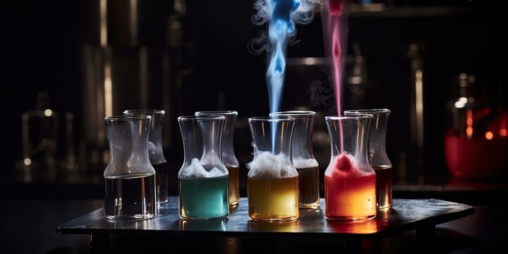 A chemistry-inspired cocktail bar serving molecular gastronomy drinks, uniting mixology and scientific experimentation, concept of Scientific mixology, created with Generative AI technology