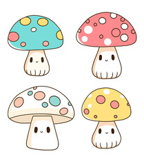 Cute mushrooms - cartoon style isolated funny mushrooms