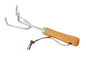 Garden hand grubber with wooden grip isolated on transparent background PNG cut out