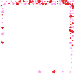 Tender Heart Background White Vector. Congratulation Backdrop Confetti. Red Party Texture. Pink Confetti Art Frame. Violet Folded Illustration.