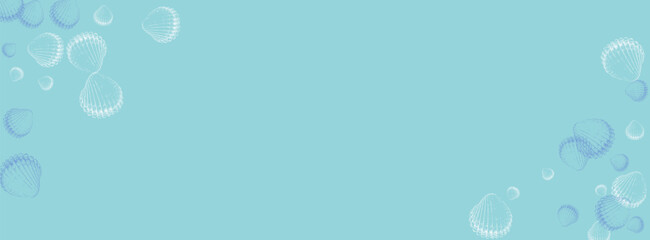 Ultramarine Scallop Background Blue Vector. Oyster Abstract Illustration. Vintage Pattern. White Seashell Decoration Set.