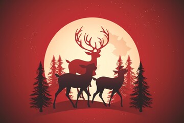 Christmas logo with Rudolphs silhouette. Christmas holiday. Generative AI