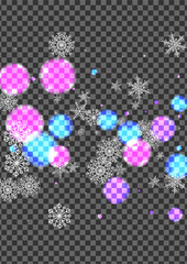 White Snowfall Background Transparent Vector. Circle Abstract Frame. Gray Glittering. Pink Snowflakes Ornament. Wonderland Design.