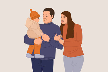 happy parents with children. happy parenting. cartoon character