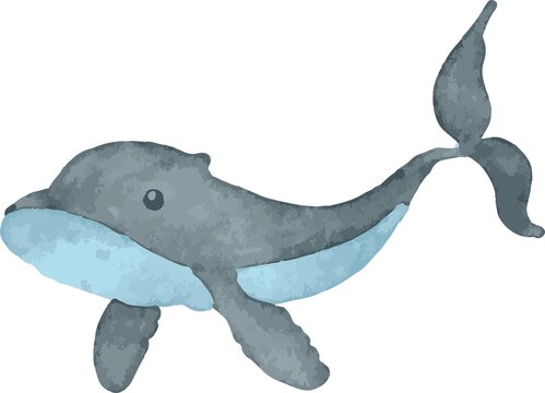 Watercolor Blue Whale Under the Sea  Nautical theme for nursery and Baby Shower or Birthday Party
