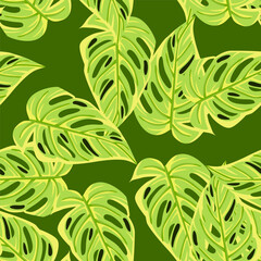 Fototapeta na wymiar Jungle leaf seamless pattern. Exotic botanical texture. Floral background. Decorative tropical palm leaves wallpaper.