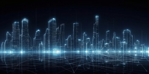 Fototapeta premium city background, lights and connections, futuristic