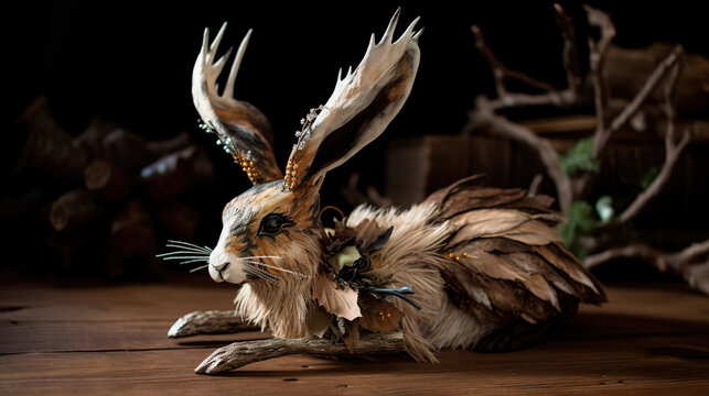 Wolpertinger jackalope of the stuffed rabbit