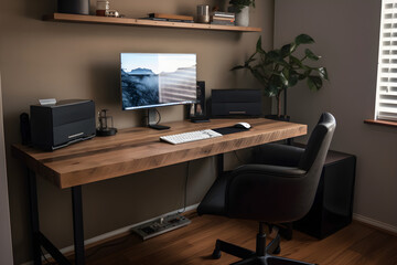 Comfortable home office workplace. AI generated