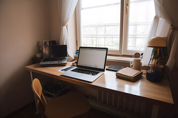 Comfortable home office workplace. AI generated