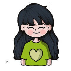 A cute little girl with heart on her  shirt