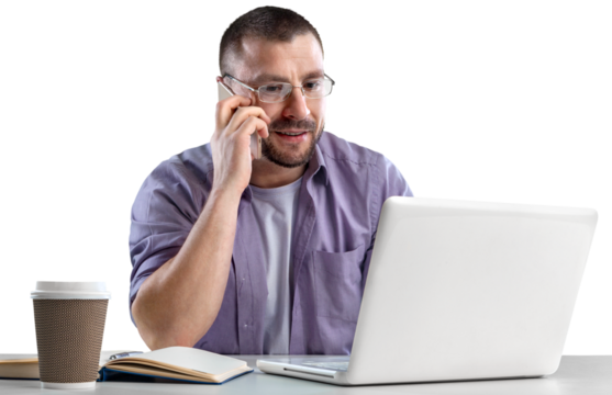 Portrait of handsome young man programmer with laptop