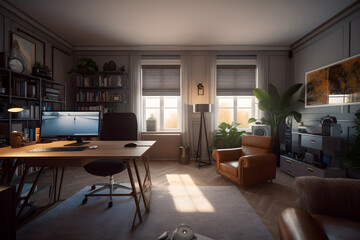 Fototapeta premium Comfortable home office workplace. AI generated