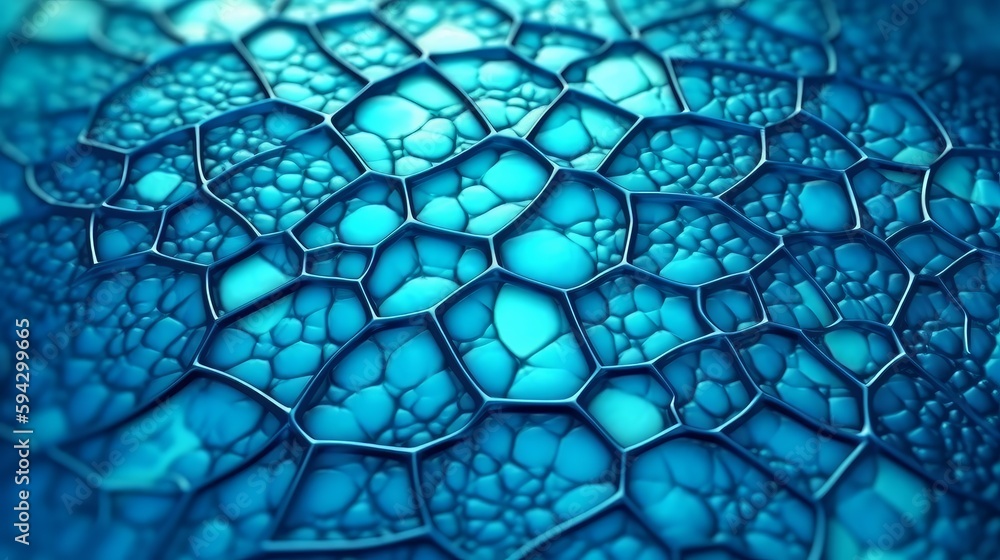 Poster oil bubbles with fine structures floating on blue water. generative ai