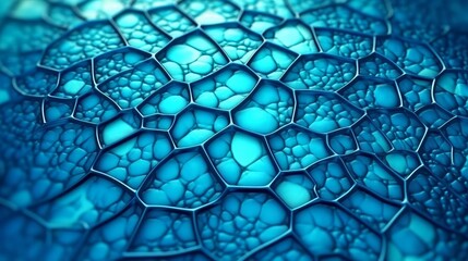 Oil bubbles with fine structures floating on blue water. Generative ai