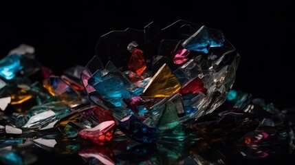 Abstract colorful broken glass o black background. Generative ai