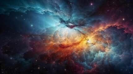 Fototapeta premium Dramatic space view moving through universe galaxies stars and nebulae. Generative ai