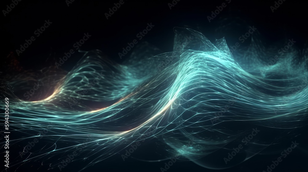 Fototapete Abstract wave background with many glowing particles. Musical wave. Digital network background. Generative ai