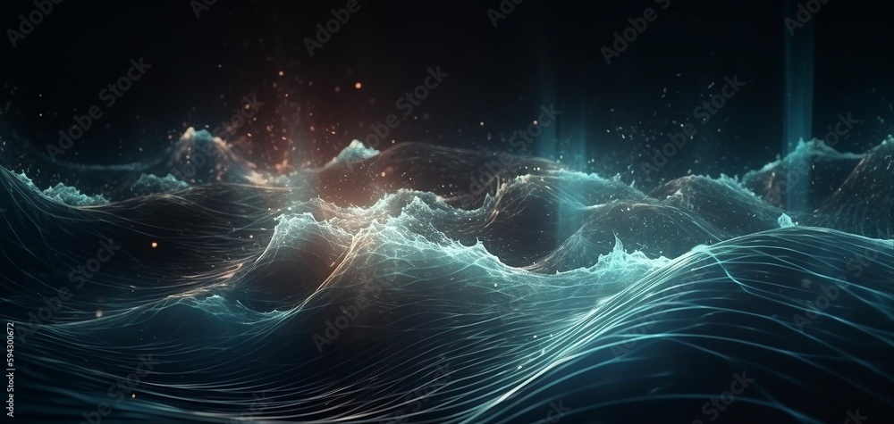 Aufkleber Abstract wave background with many glowing particles. Musical wave. Digital network background. Generative ai