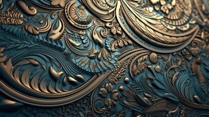 Detailed gold and blue pattern. Generative AI