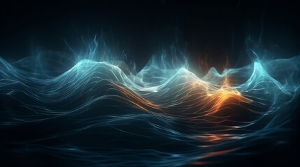 Abstract wave background with many glowing particles. Musical wave. Digital network background. Generative ai