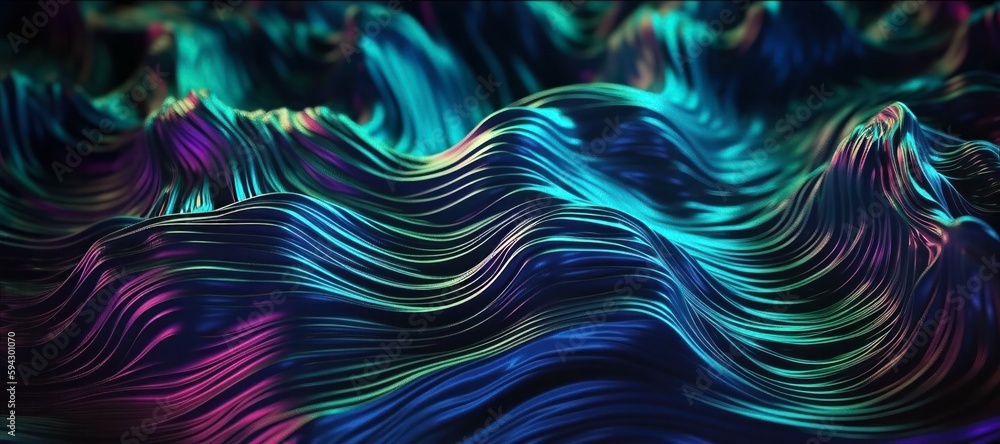 Poster abstract fluid iridescent holographic neon curved wave in motion colorful background. generative ai