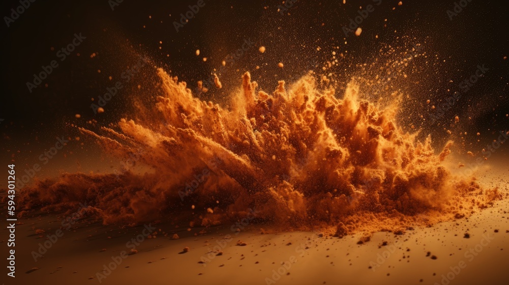 Poster abstract orange dust explosion background. generative ai