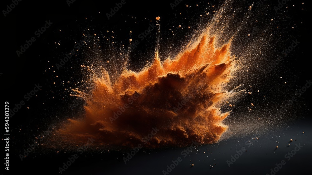 Poster abstract orange dust explosion background. generative ai