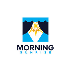 window curtain hotel sunrise view logo design