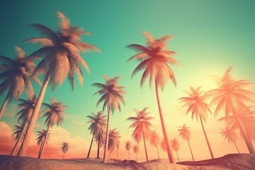 Fototapeta na wymiar 3D palm tree landscape with retro effect. Generative AI
