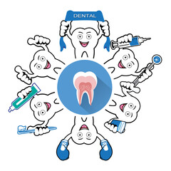 Cartoon Smiling tooth with tooth icon