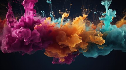 Fototapeta na wymiar Colorful fluid smoke explosion on dark background. Generative ai